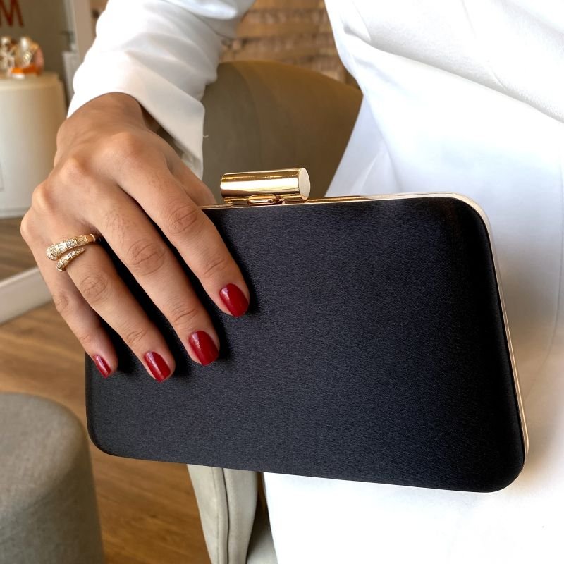 Acessório Bolsa Clutch Retangular Tecido Fecho Cilindro