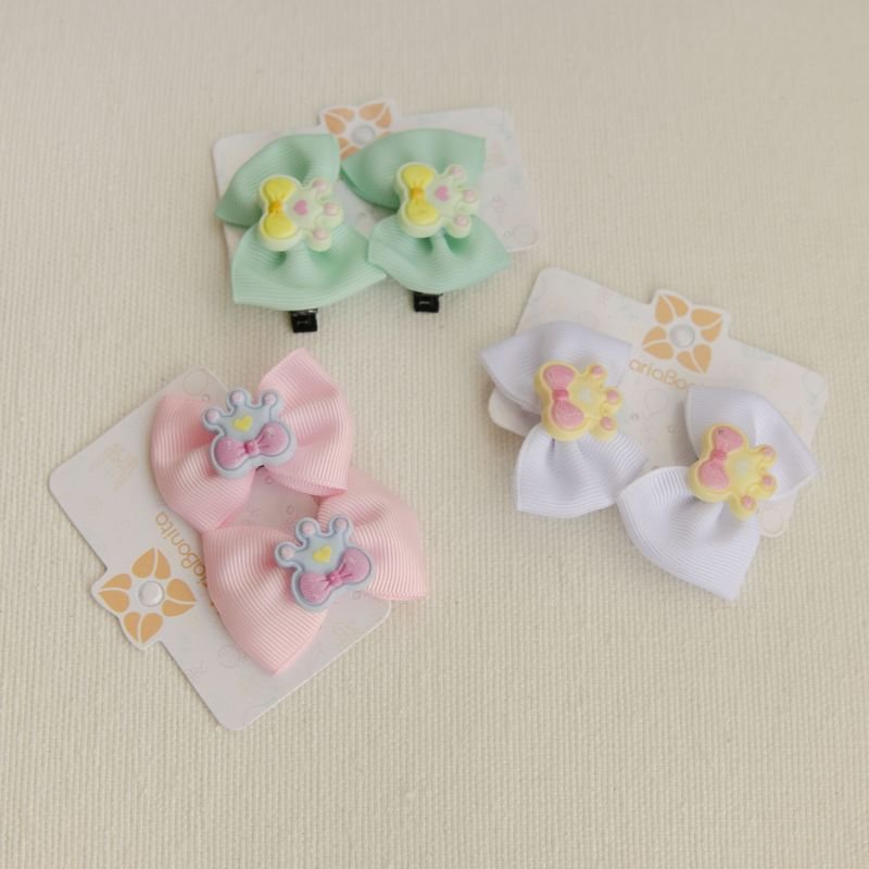 Acessório presilha kit 2 laços coroa colorida