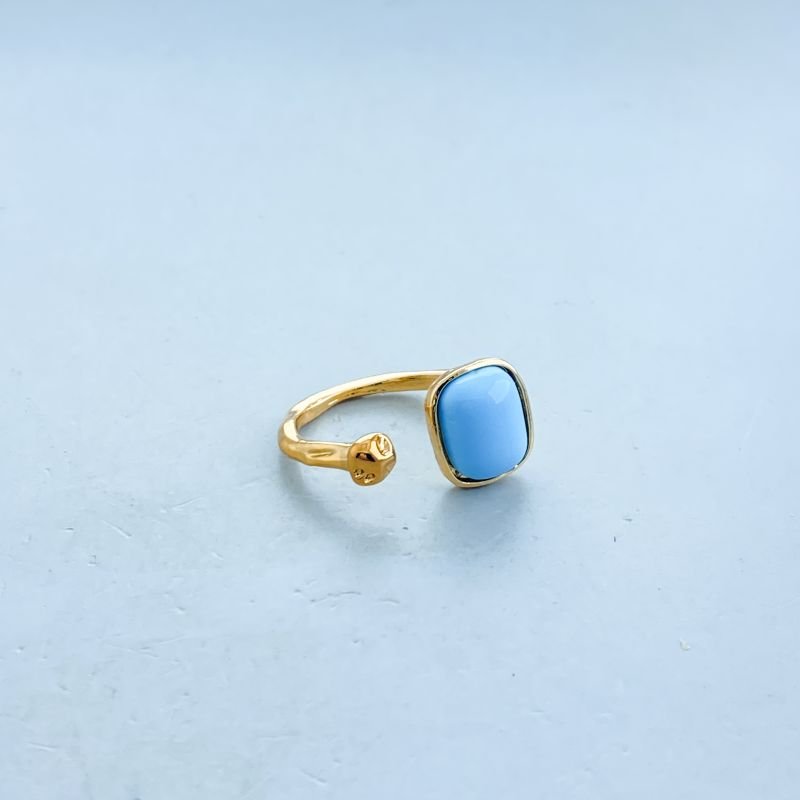 Anel Banho Diamante Aberto Pedra Retangular Acrílica Ponta Orgânica