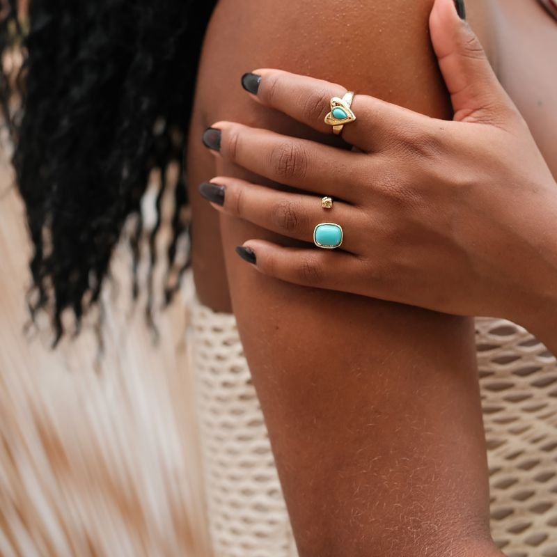 Anel Banho Diamante Aberto Pedra Retangular Acrílica Ponta Orgânica