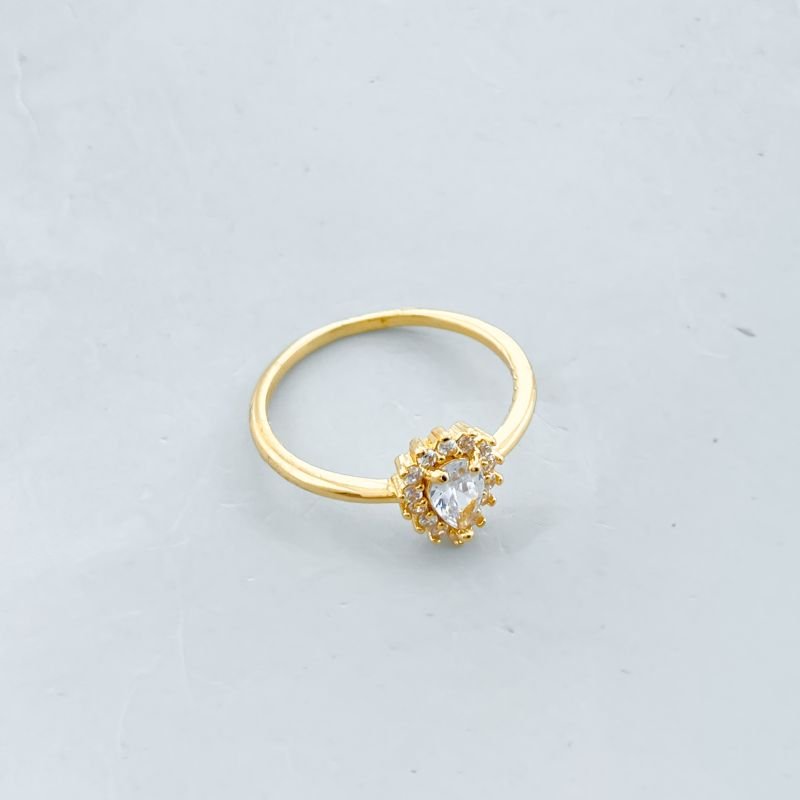 Anel Banho Diamante Delicado Cravejado Gota com 4 Pedrinhas no Aro