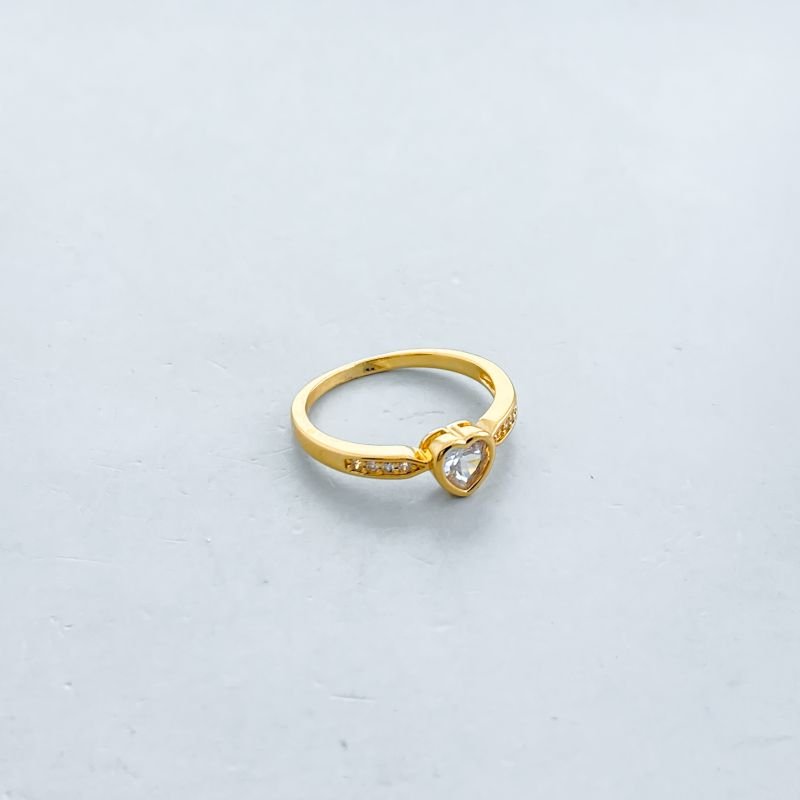 Anel Banho Diamante Delicado Cravejado Pedra Coração