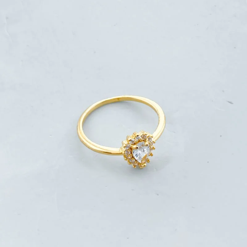 Anel Banho Diamante Delicado Cravejado Pedra em Gota