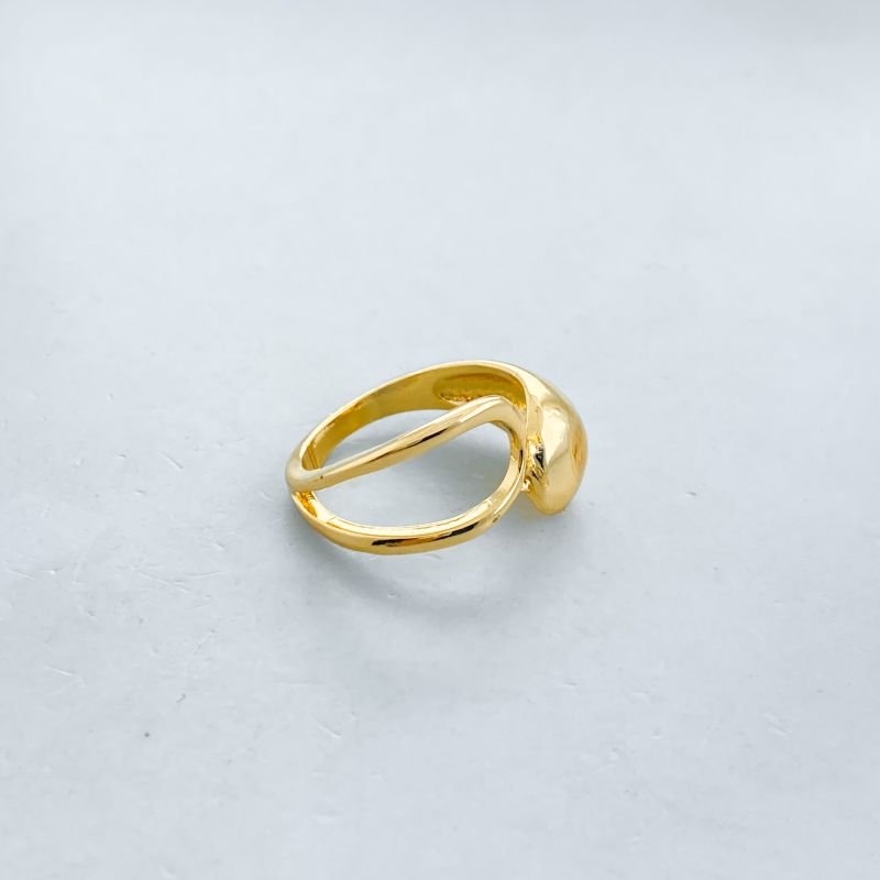 Anel Banho Diamante Grande Liso Aro Duplo Oval Vazado