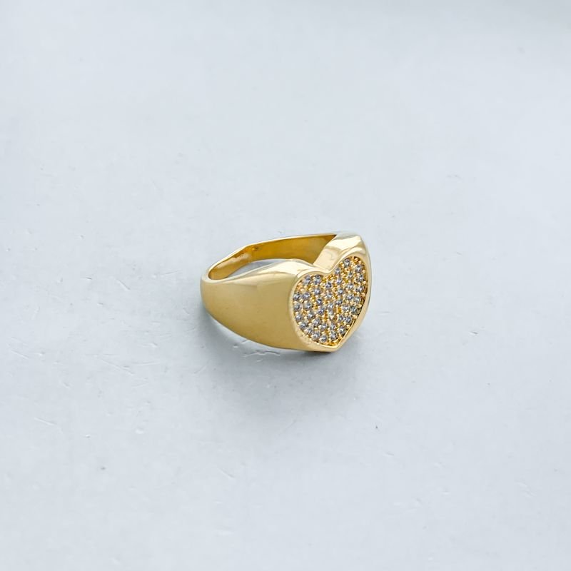 Anel Banho Diamante Grosso Cravejado Coração