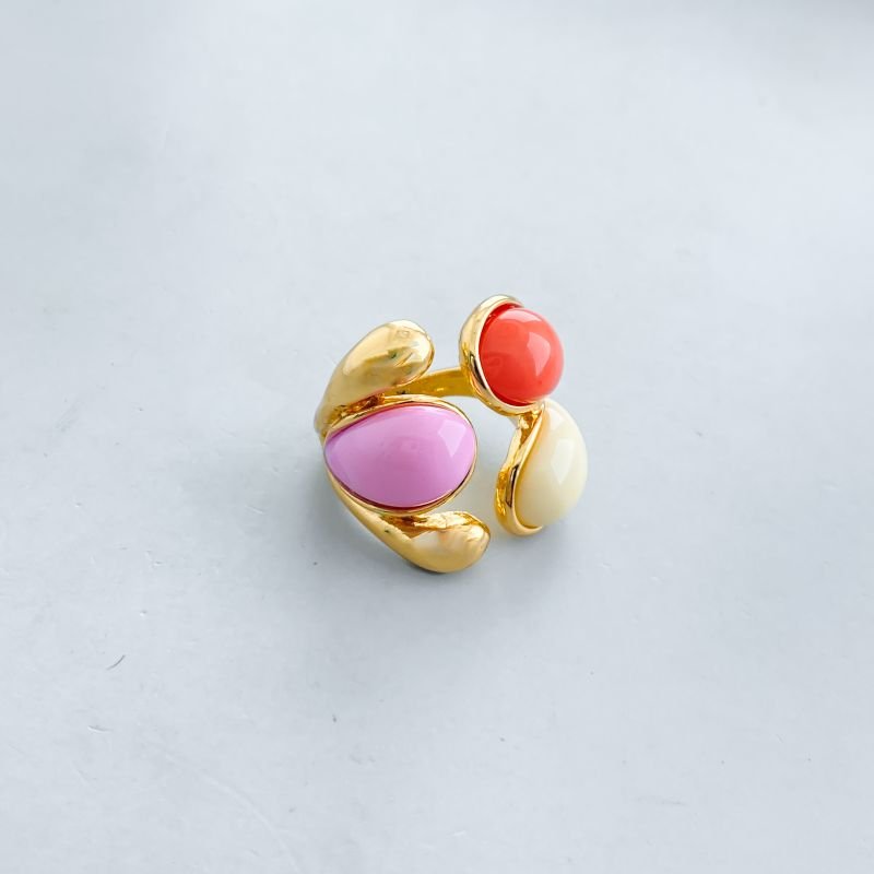 Anel Banho Diamante Maximalista Aberto com 3 Gotas Acrílicas com 2 Lisas