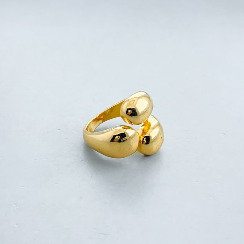 Anel Banho Diamante Maximalista Liso Aberto 3 Pontas Ovais