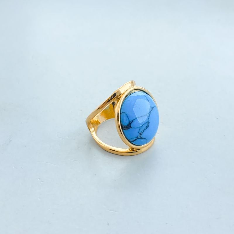 Anel banho Diamante Maximalista Liso Aro Duplo Pedra Acrílica Marmorizada