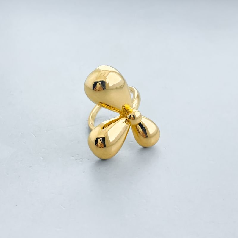 Anel Banho Diamante Maximalista Liso Flor com 3 Pétalas Gota