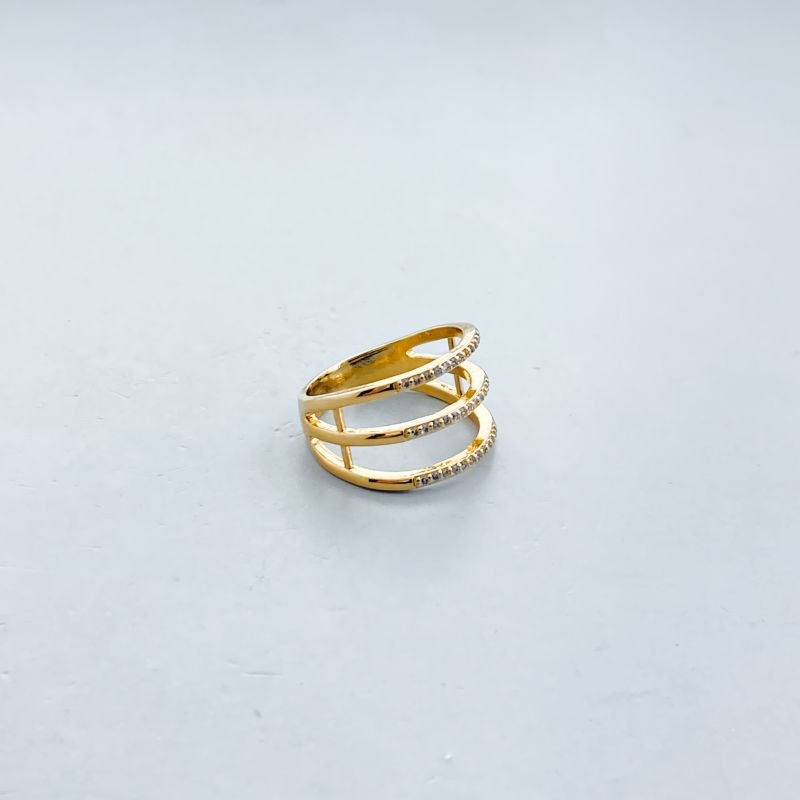 Anel Banho Diamante Triplo Cravejado