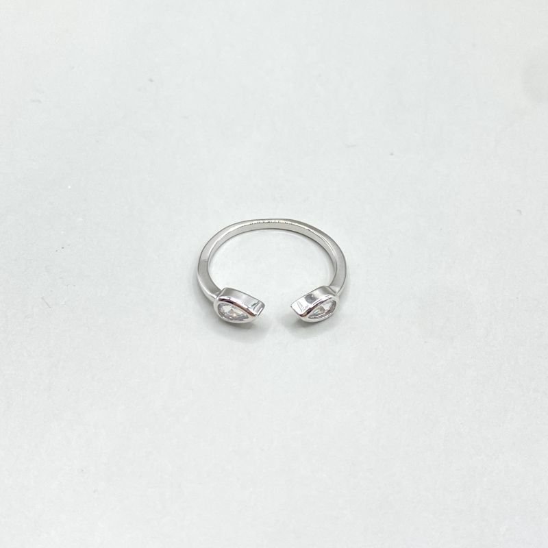 Anel Banho Ouro Branco Aro Aberto com 2 Gota Zircônias