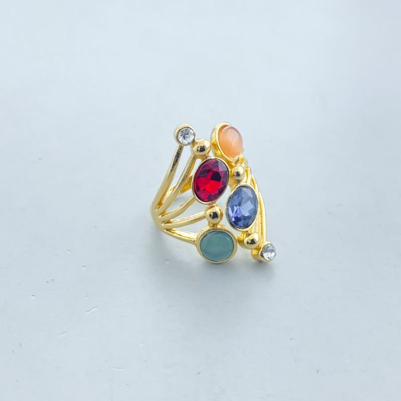 Anel Bijuteria Aros Abertos com Pedras e Strass
