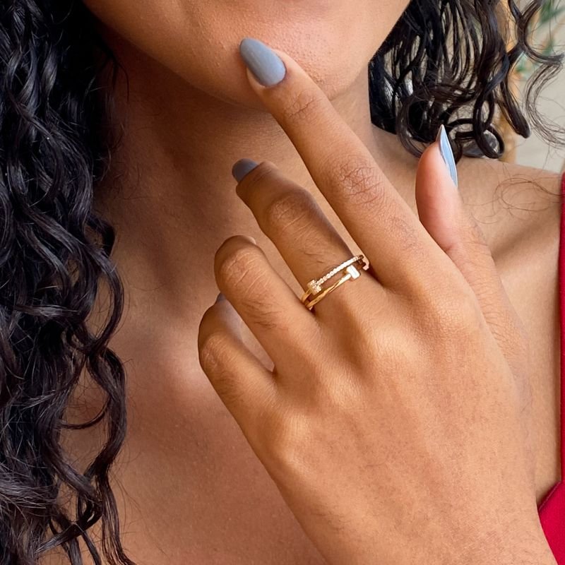 Anel Bijuteria Cravejado Duplo Tracinhos