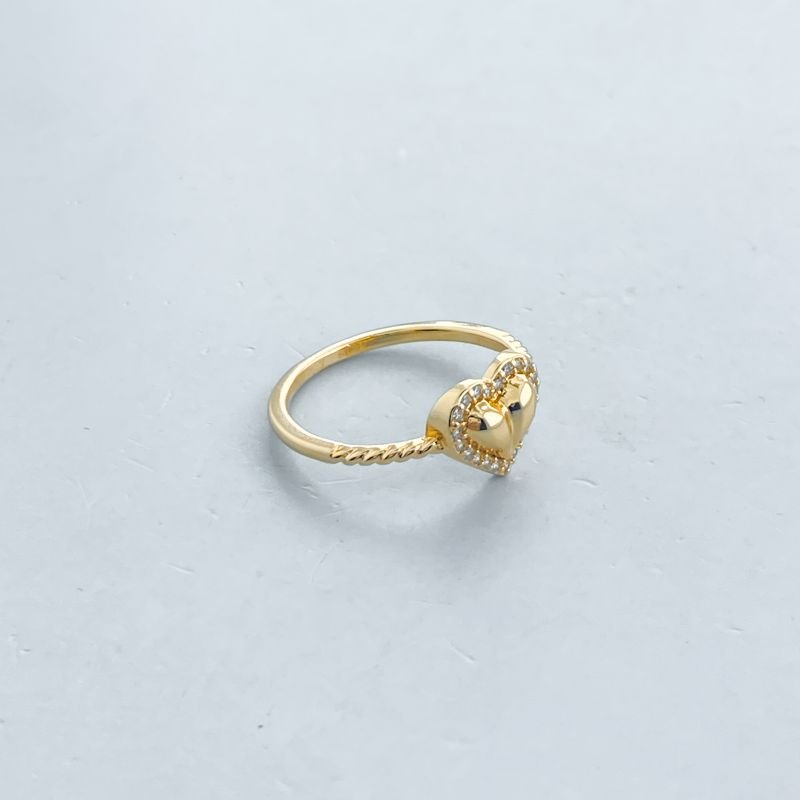 Anel Bijuteria Delicado Liso Coração Borda Cravejada Aro Torcido