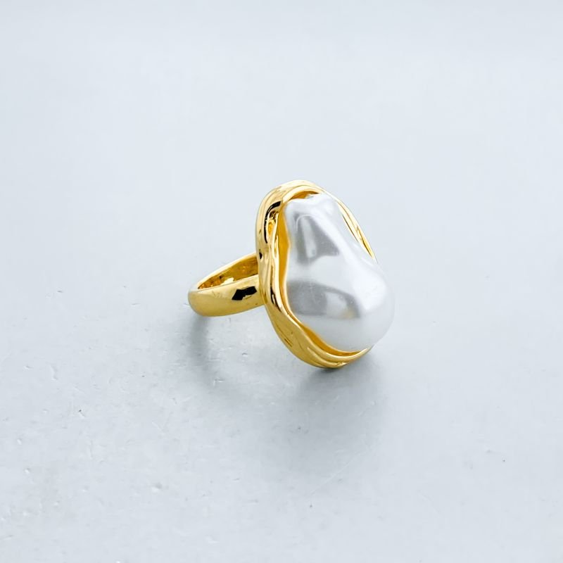 Anel Bijuteria Pérola Oval Amassada