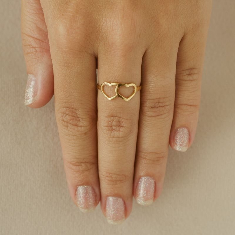 Anel folheado 2 corações vazados