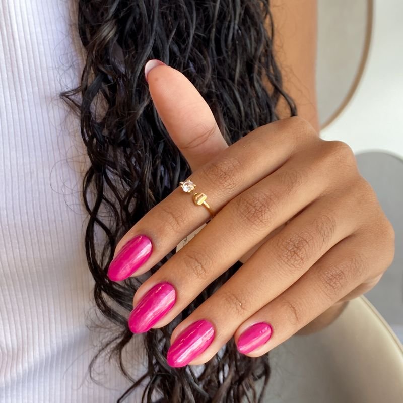 Anel Folheado Falange Coração Liso com 1 Pedra