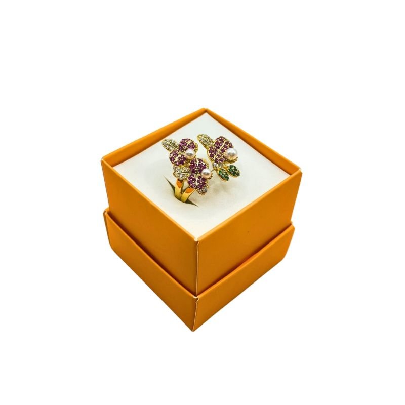 ANEL LUXO ABERTO FOLHAS CRAVEJADAS 3 PEROLAS