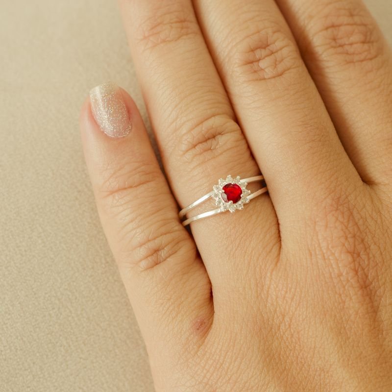 Anel prata800 aro duplo flor zircônia