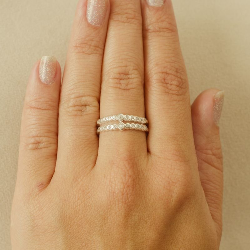 Anel prata925 2 aros zircônias redonda