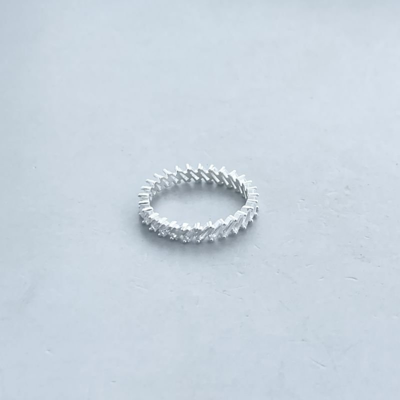 Anel Prata925 Delicado Cravejado Pedras Baguetes