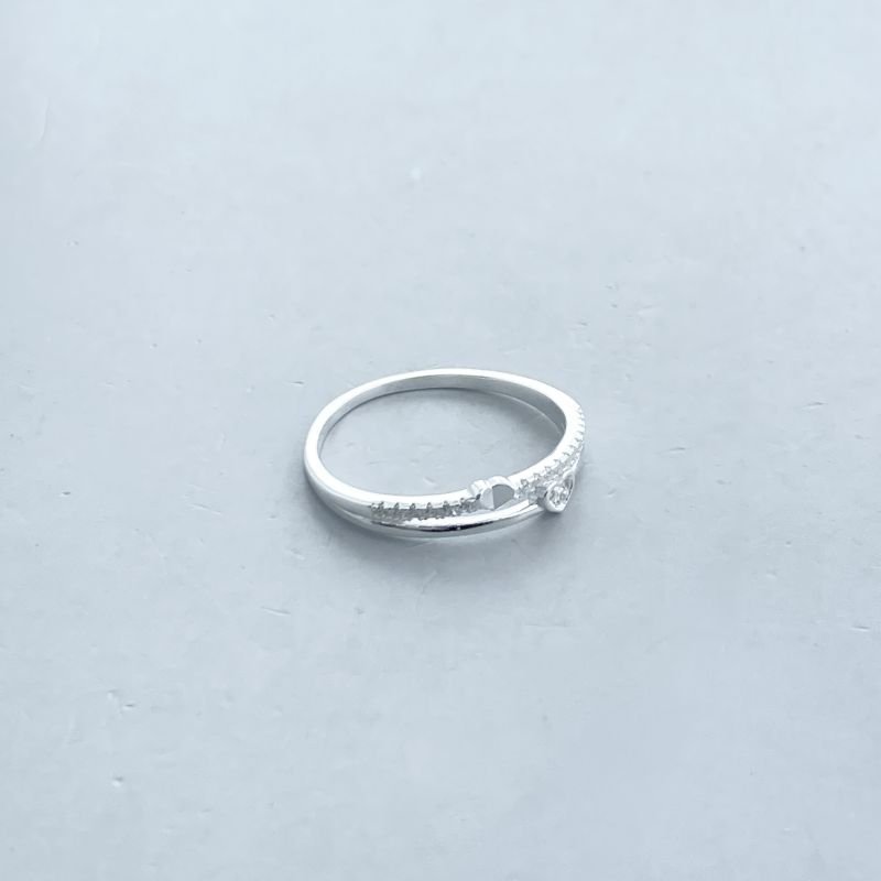 Anel Prata925 Duplo Cravejado Coração Liso e Cravejado