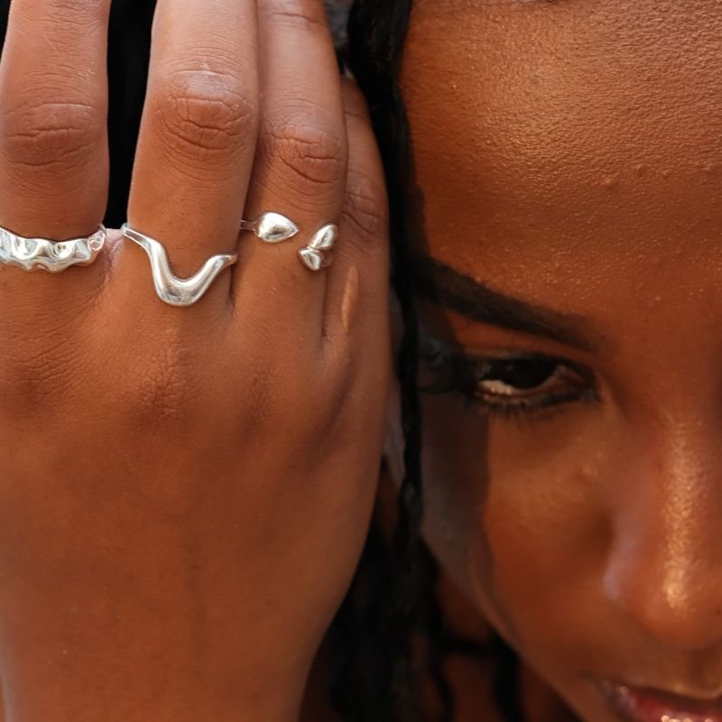Anel Prata925 Duplo Liso Aberto com 3 Gotas
