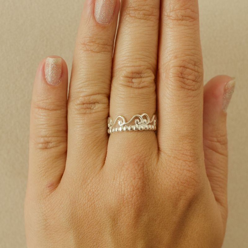 Anel Prata925 Ondas Vazadas Aro Bolinhas Unico 18