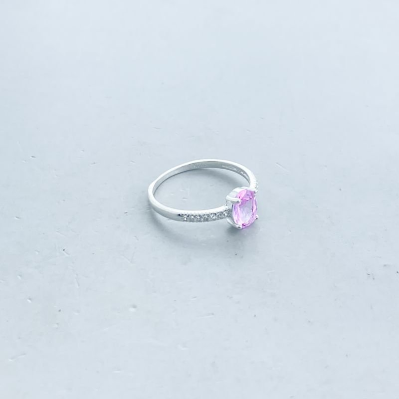 Anel Prata925 Solitário Cravejado Pedra Oval com 4 Garras