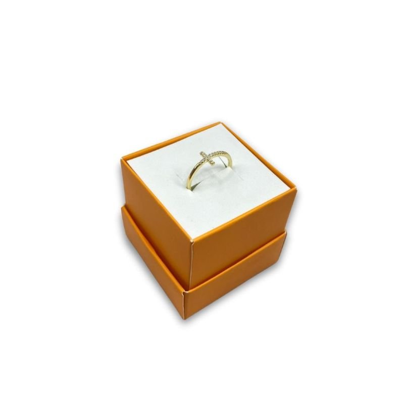 Anel Semijoia Cruz Deitada Cravejada