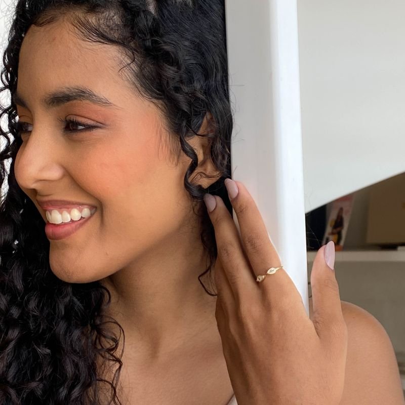 Anel Semijoia Delicado Pedra com 2 Gotas Aberto