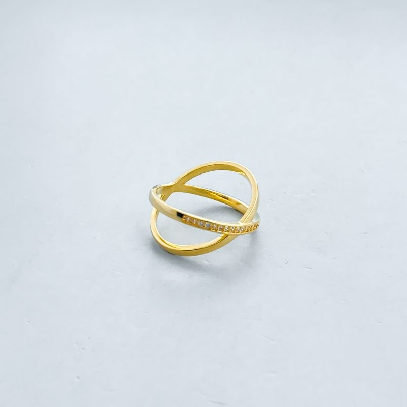 Anel Semijoia Duplo Cravejado Aro Cruzado