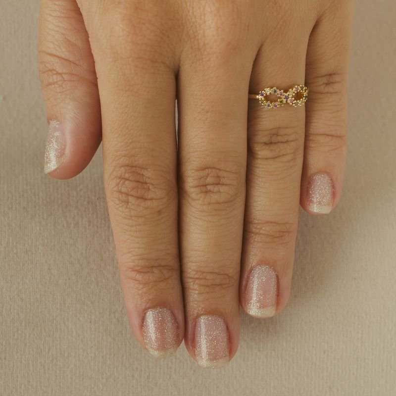 Anel semijoia infinito zircônias coloridas