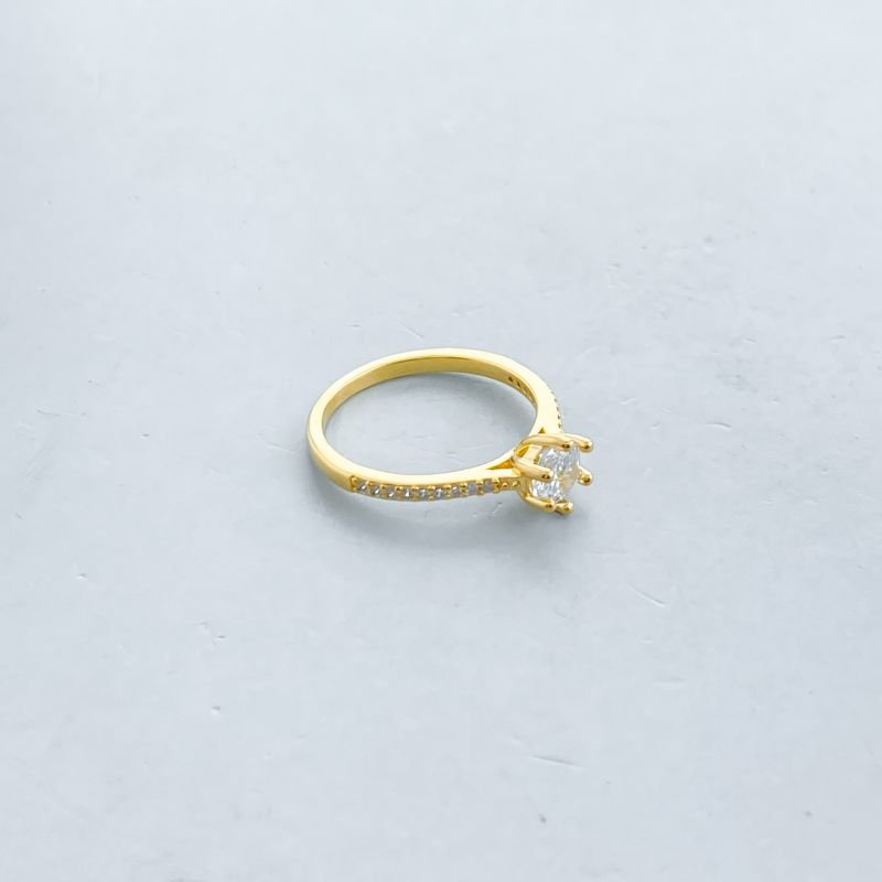 Anel Semijoia Solitário Pedra Media com 6 Garrinhas Aro Cravejado