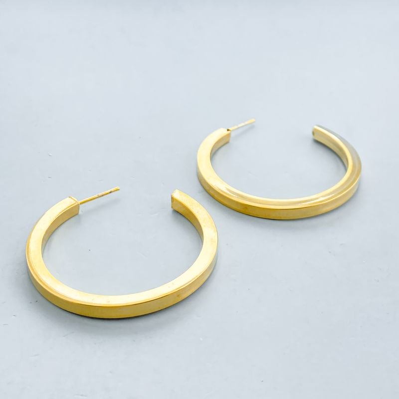 Argola Banho Diamante Africana Aro Liso Quadrado 3,5cm
