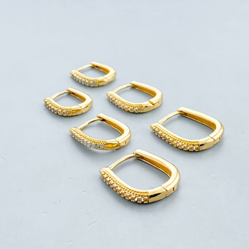 Argola Banho Diamante Kit com 3 Aro Oval Cravejado pmg