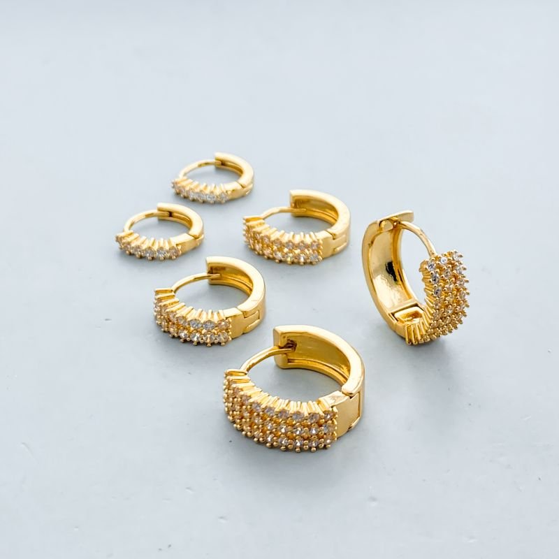 Argola Banho Diamante Kit com 3 Cravejada Fundo Liso