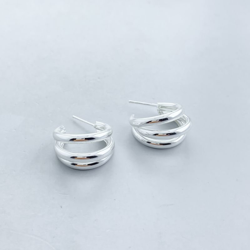 Argola Banho Diamante Média Lisa com 3 Aros