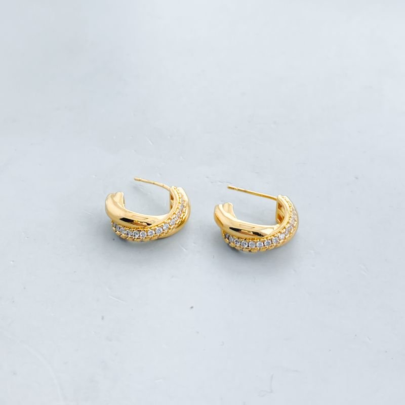 Argola Banho Diamante Pequena Cravejada e Lisa Aro Duplo