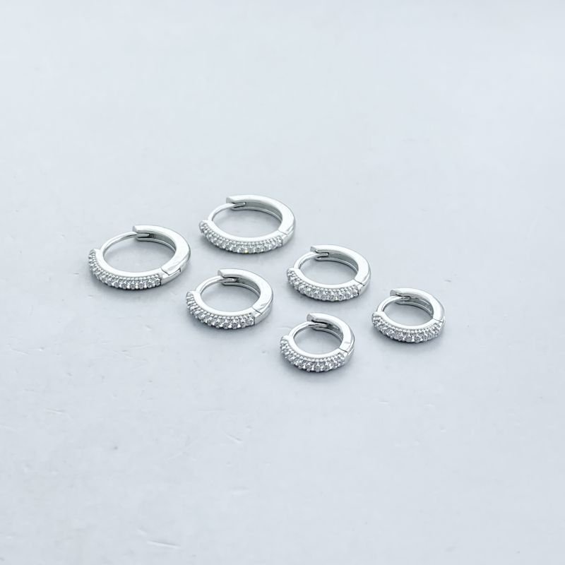 Argola Banho Ouro Branco Kit com 3 Cravejado com 1 Fileira