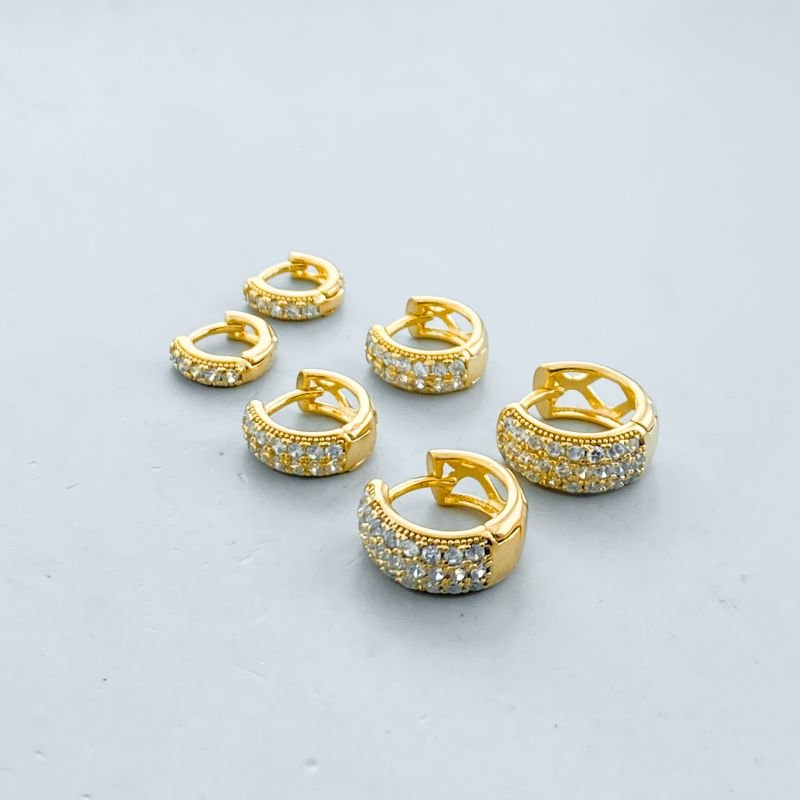 Argola Folheado Kit 3 Aro Cravejado Fundo Losangos Vazados