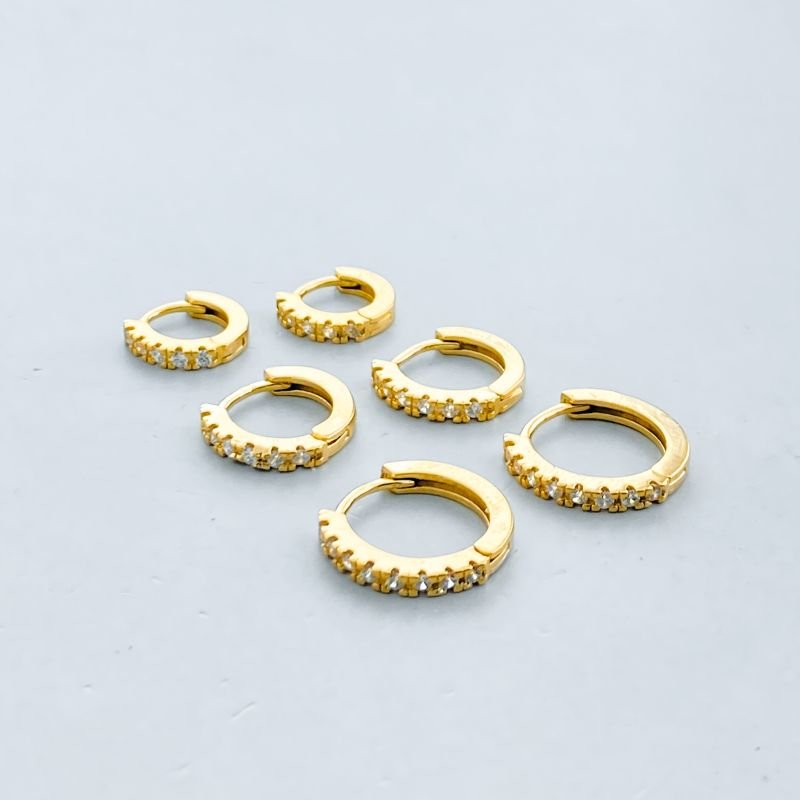 Argola Folheado Kit com 3 Cravejada com 1 Fileira Delicada