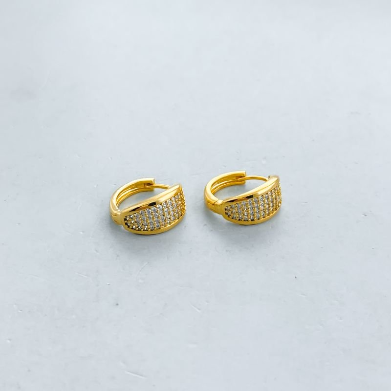 Argola Folheado Pequena Cravejada Borda Lisa