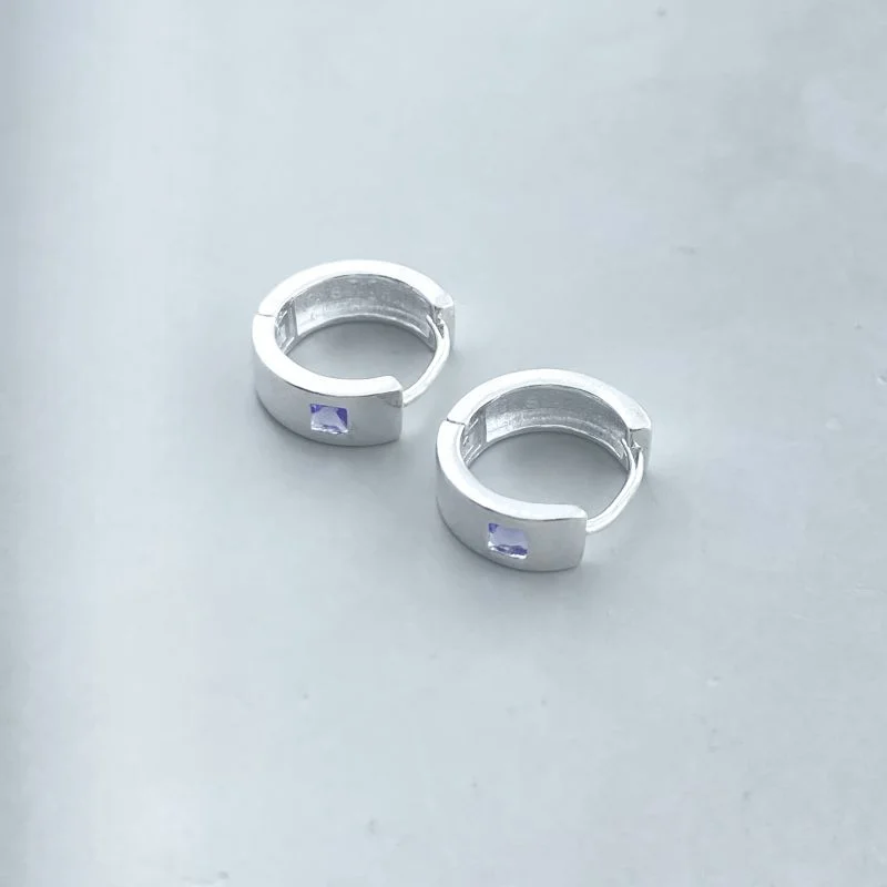 Argola Prata925 Aro Liso 1 Pedrinha Quadrada