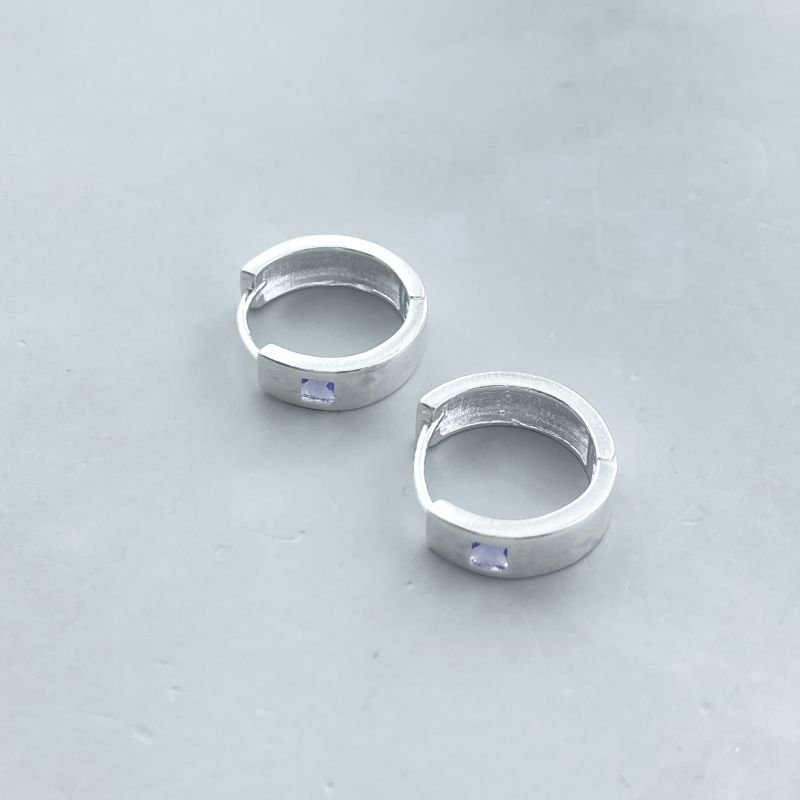 Argola prata925 Aro Liso 1 Pedrinha Quadrada