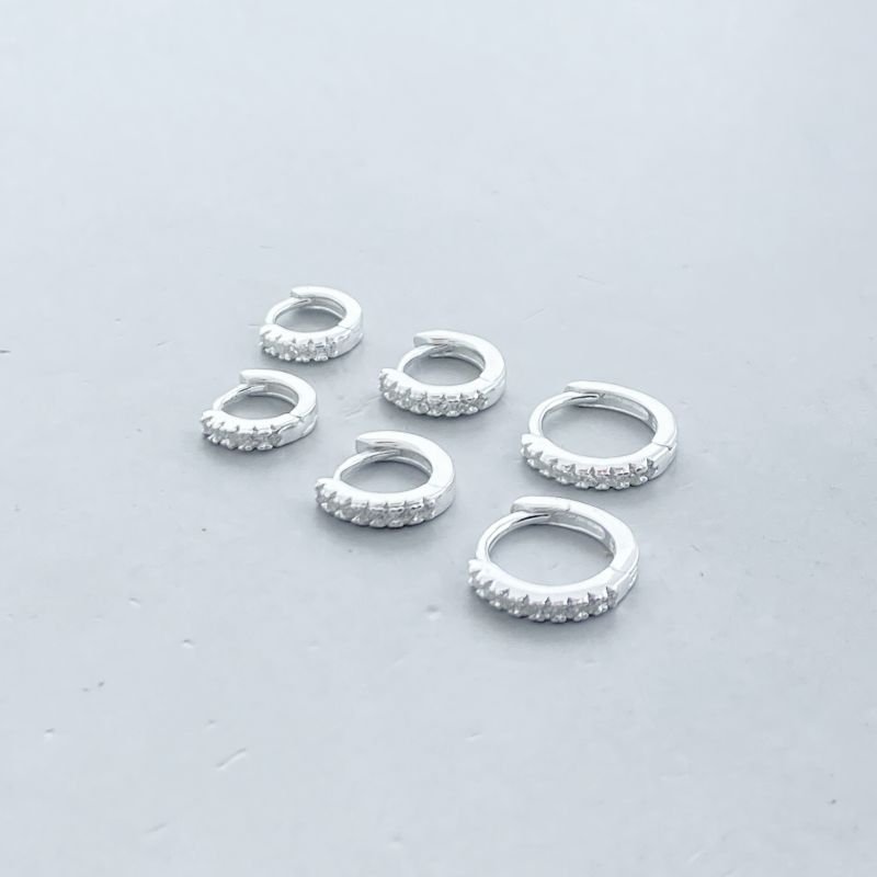 Argola Prata925 Kit com 3 Aro Cravejado Fino pmg