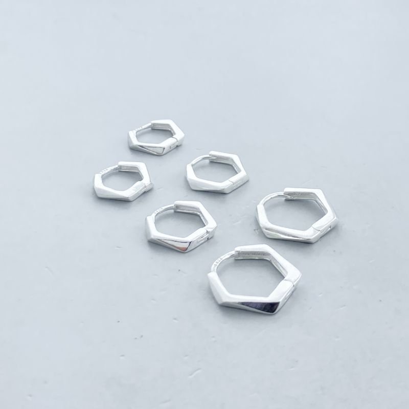 Argola Prata925 Kit com 3 Lisa Aro Hexágono