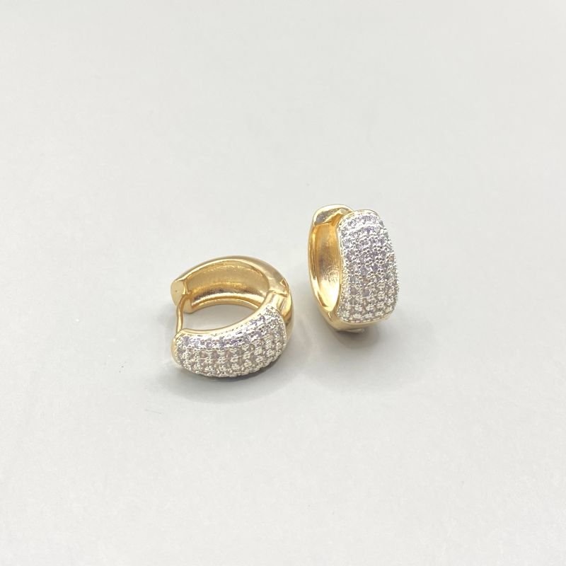 Argola Semijoia Aro Grosso Cravejado Fundo Liso Media