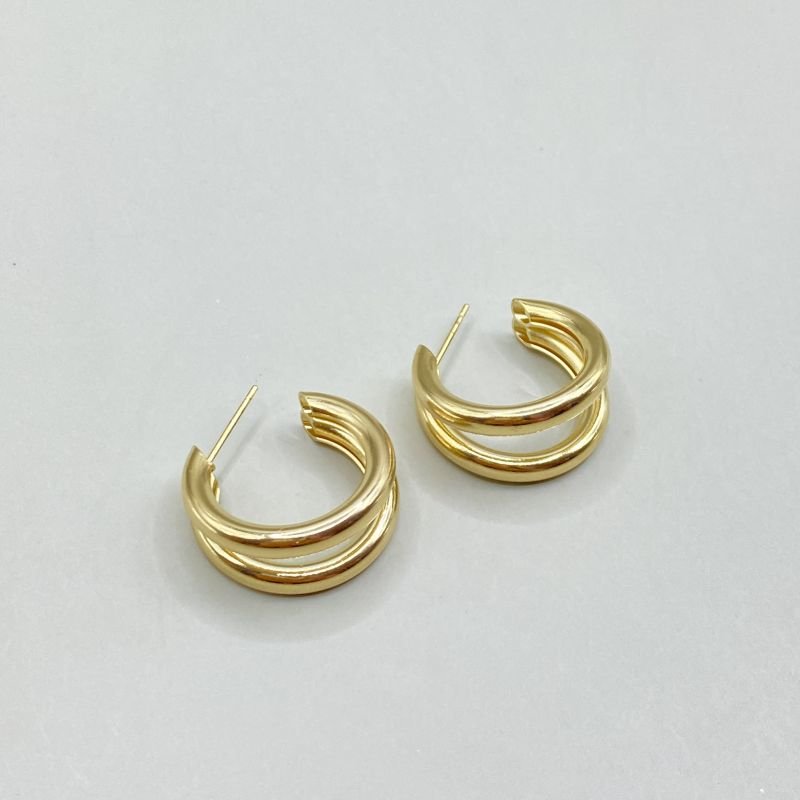 Argola Semijoia com 2 Aros Lisos Boleado Grossinho Médio