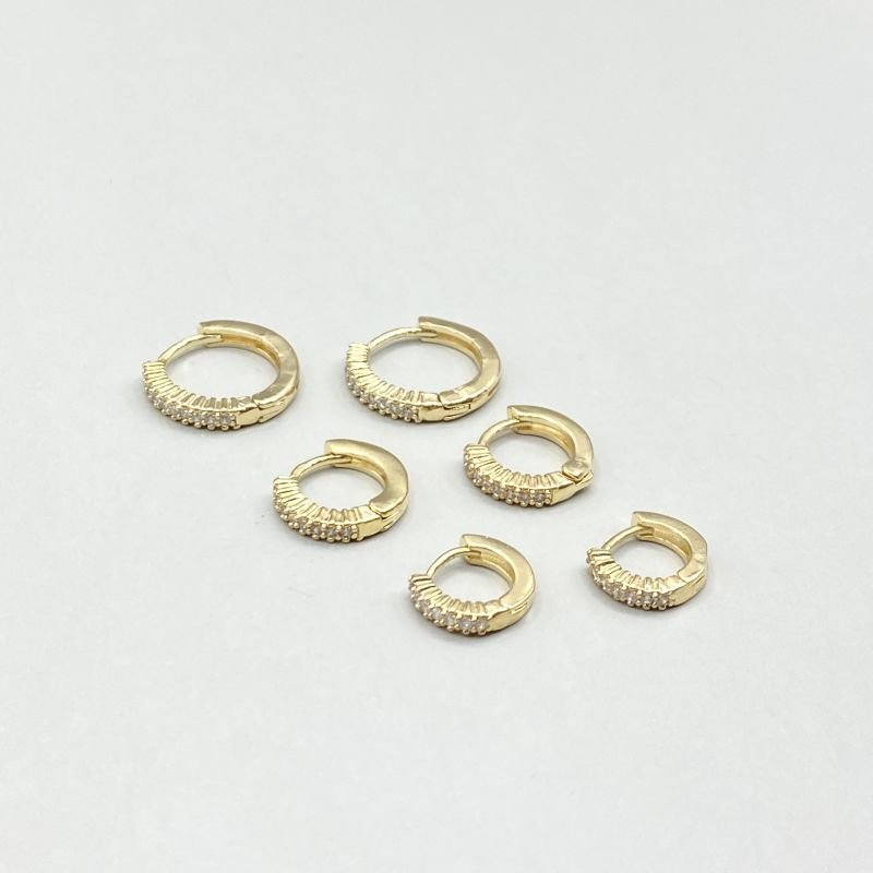 Argola Semijoia Kit 3 Cravejada Fundo Retangulos Vazados PequenaPequena